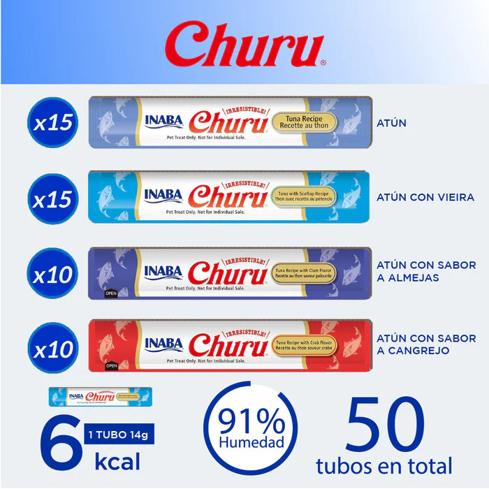 Premios para gato Churu Variedad de Sabores 50 tubos